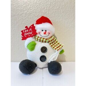 Christmas Snowman Doll Decor Plush Stuffed Animal LET IT SNOW Cute Scarf